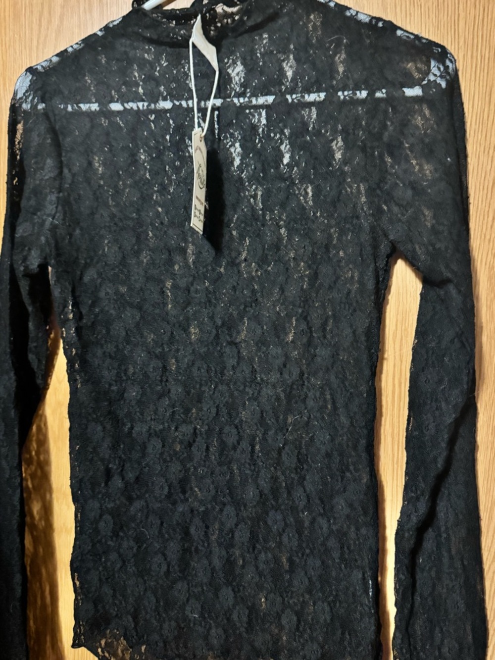 Black Lace Long Sleeve Sheer Top